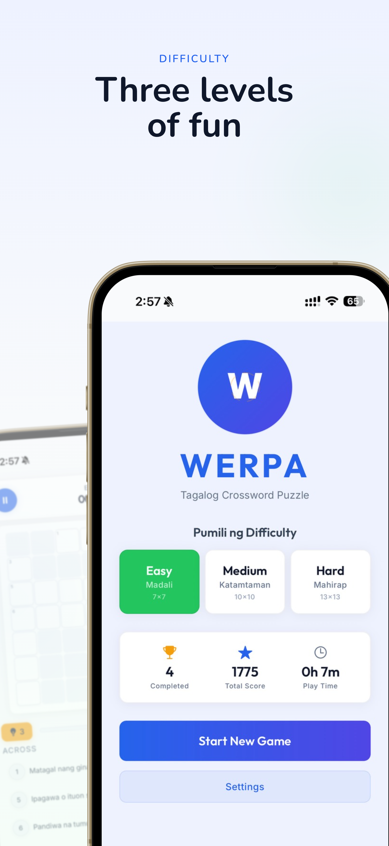 Werpa difficulty selection screen with Easy, Medium, and Hard options