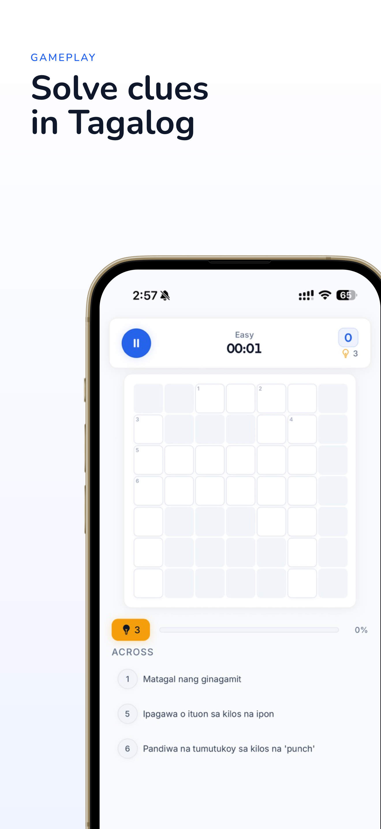 Werpa gameplay showing a crossword puzzle being solved